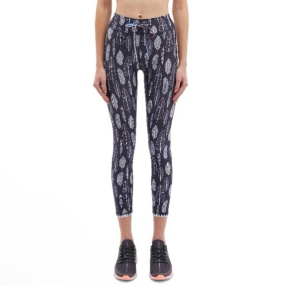 The Upside Gypsy Feather Midi Pant Cropped Drawstring Legging Navy White 8 - Picture 1 of 14